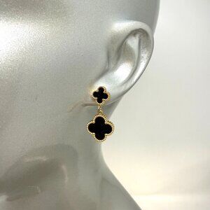 😍NEW Clover Release 2026 Gold &Blk Onyx Drop Clover Earring